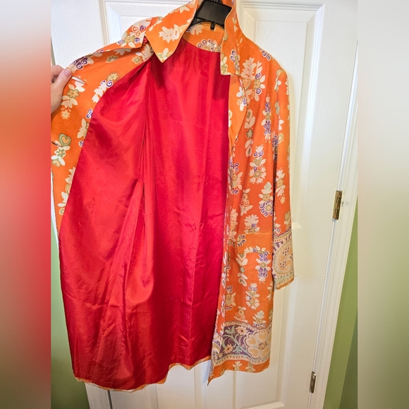 Vintage Silk Orange Purple Floral Coat Jacket - Picture 11 of 13